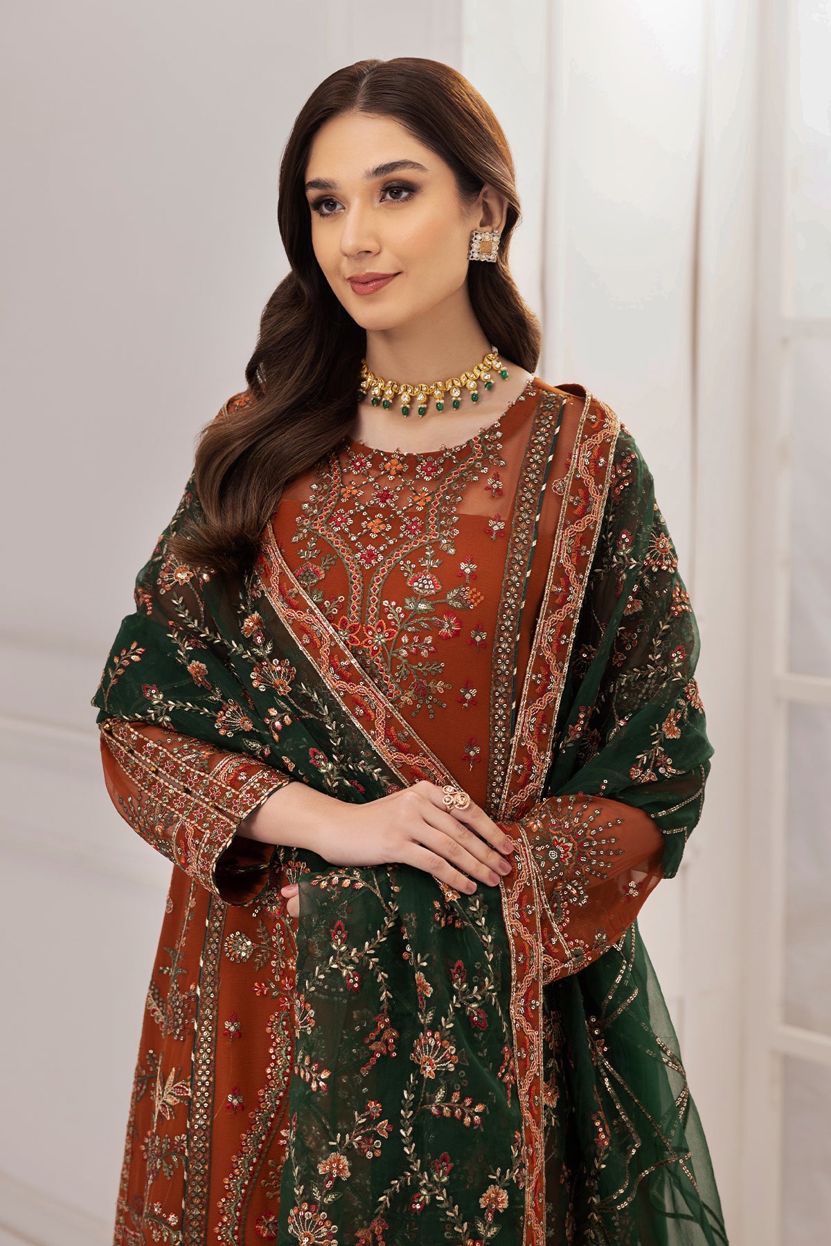 Embroidered Chiffon Rust - V14D02 - Aarmisha - Pre Order