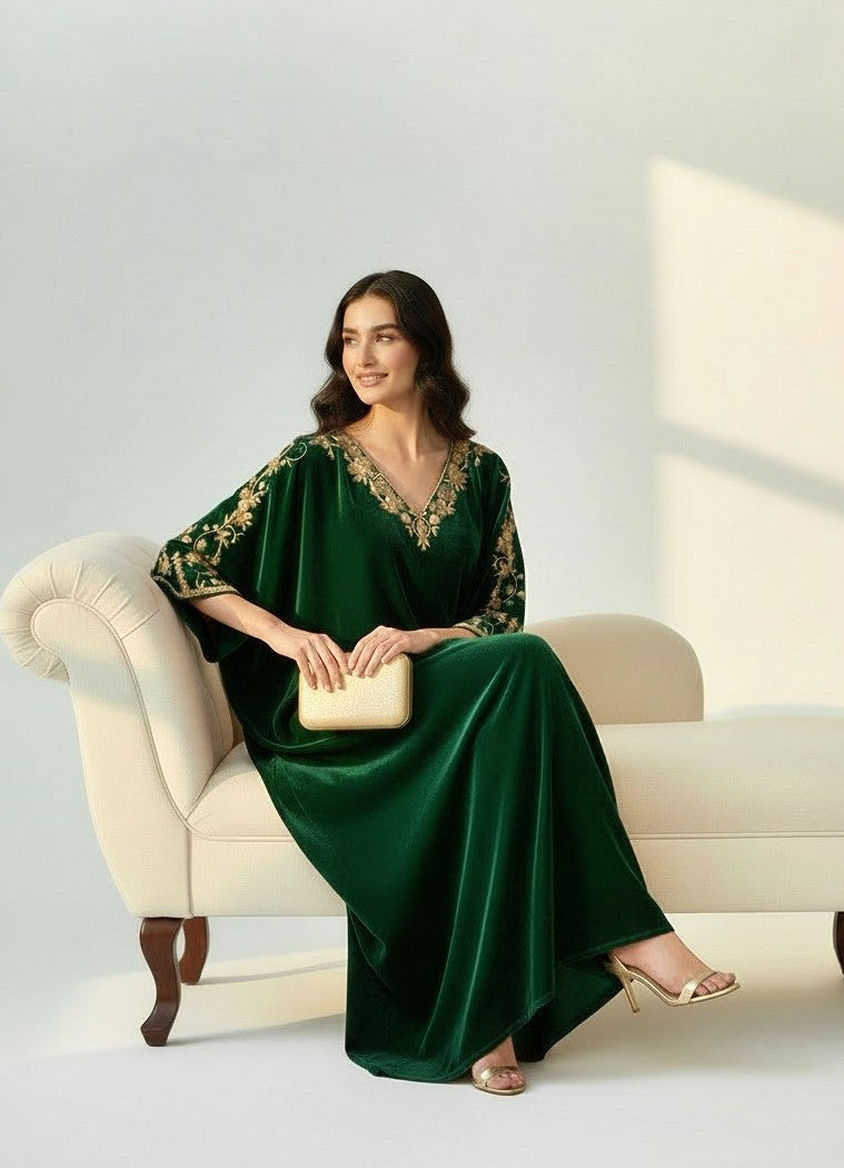 GREEN 2PC VELVET KAFTAN- NEXT DAY DELIVERY OPTION
