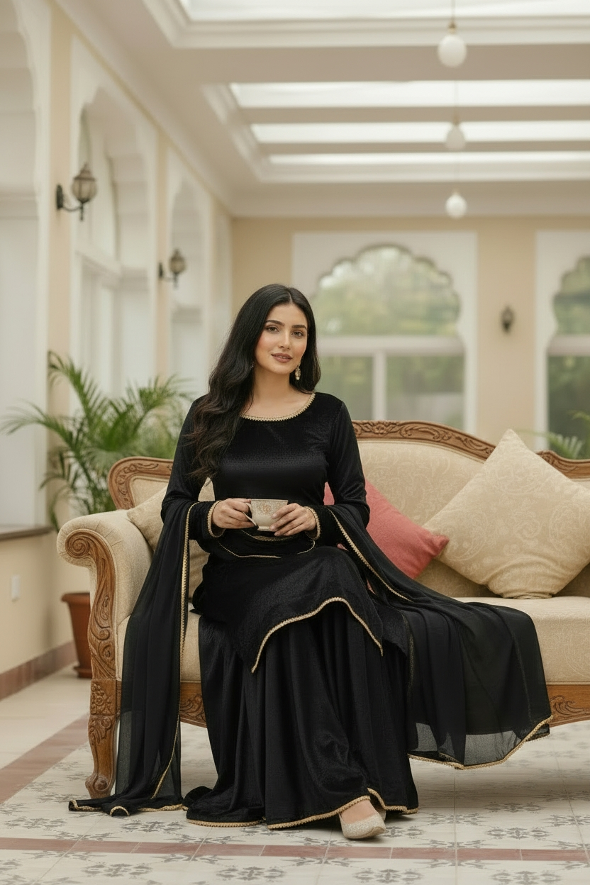 BLACK 3PC PLAZO-IMMEDIATE DELIVERY-LIMITED STOCK