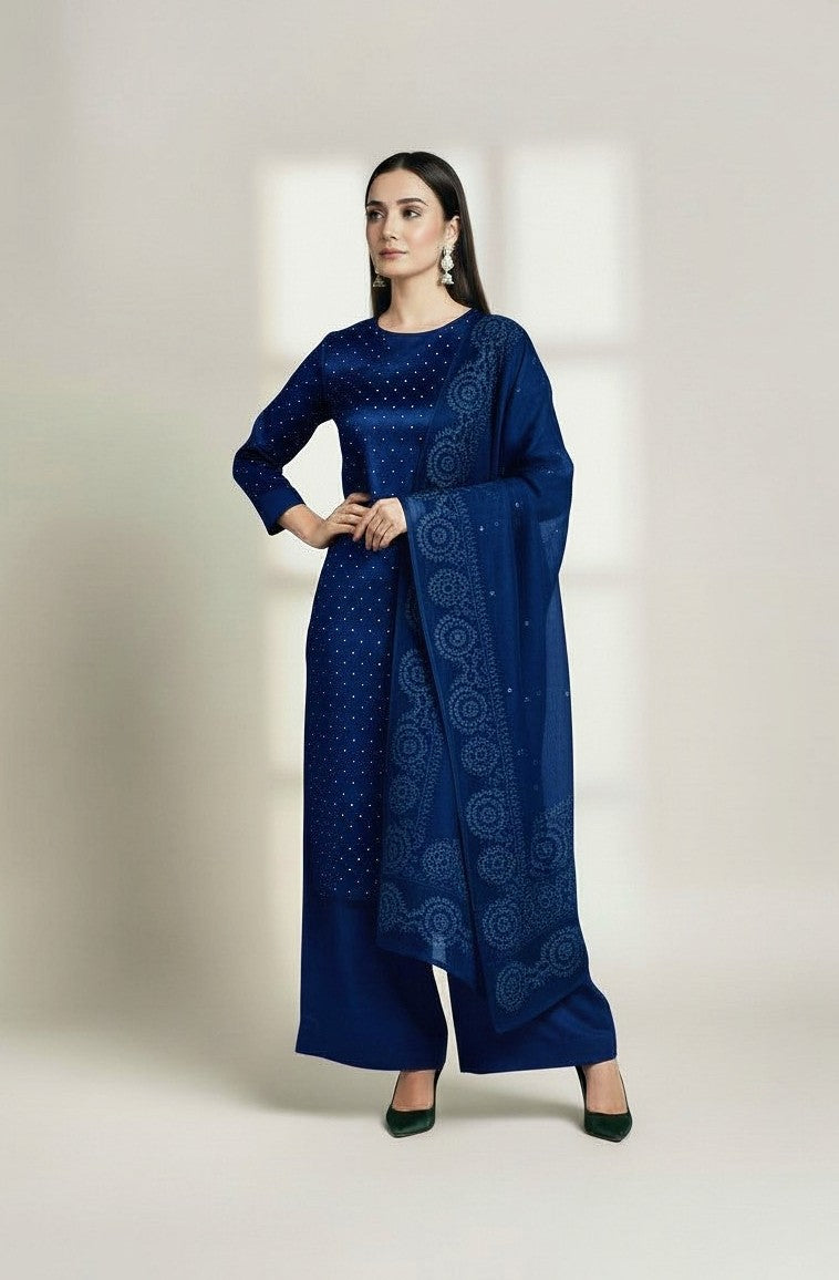 NAVY 3PC SHEESHA SILK-NEXT DAY DELIVERY OPTION