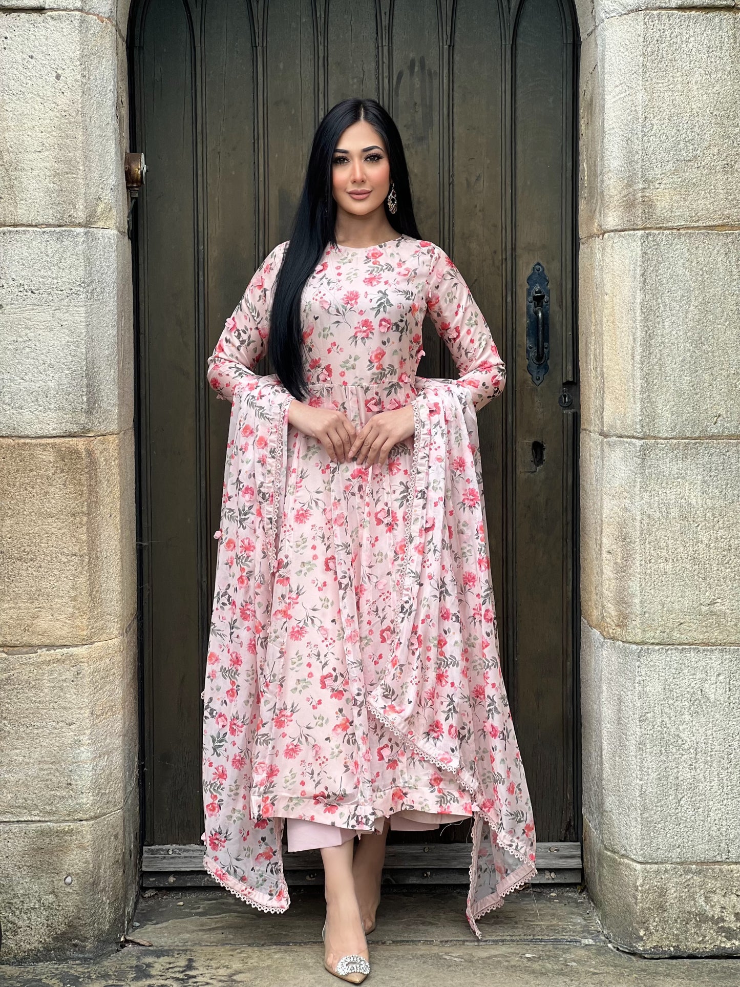 PEACHY PINK FLORAL 3PC DRESS-DELIVERY 3 WKS