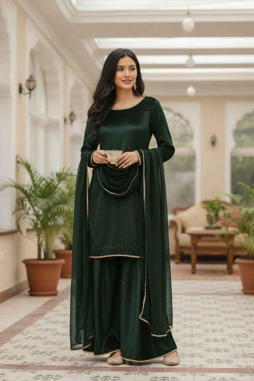 GREEN 3PC PLAZO-IMMEDIATE DELIVERY-LIMITED STOCK