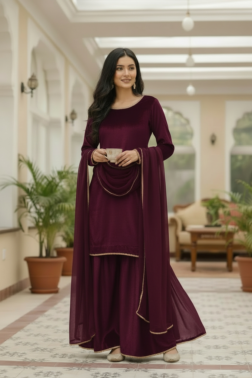 PLUM 3PC PLAZO-DELIVERY 1 WEEKS-LIMITED STOCK