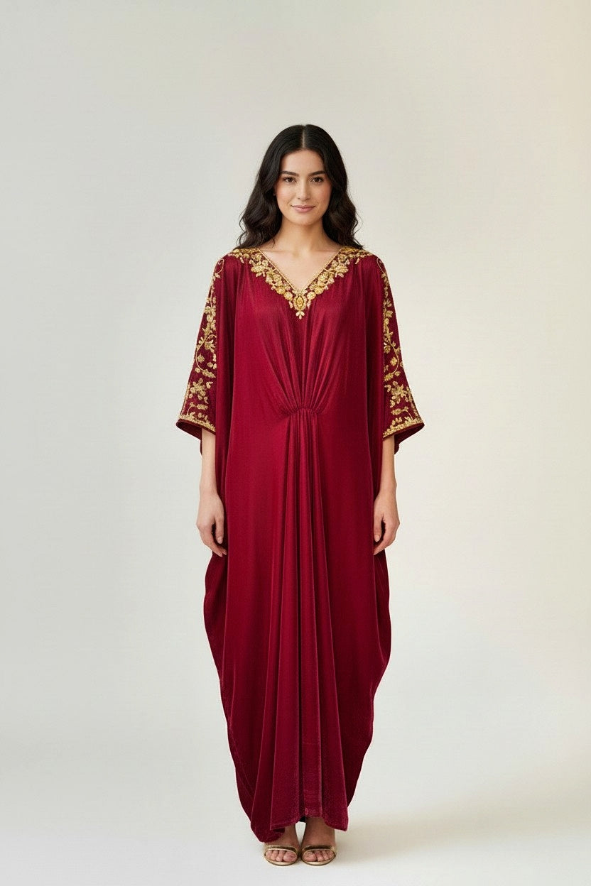 RED 2PC VELVET KAFTAN-EID DELIVERY