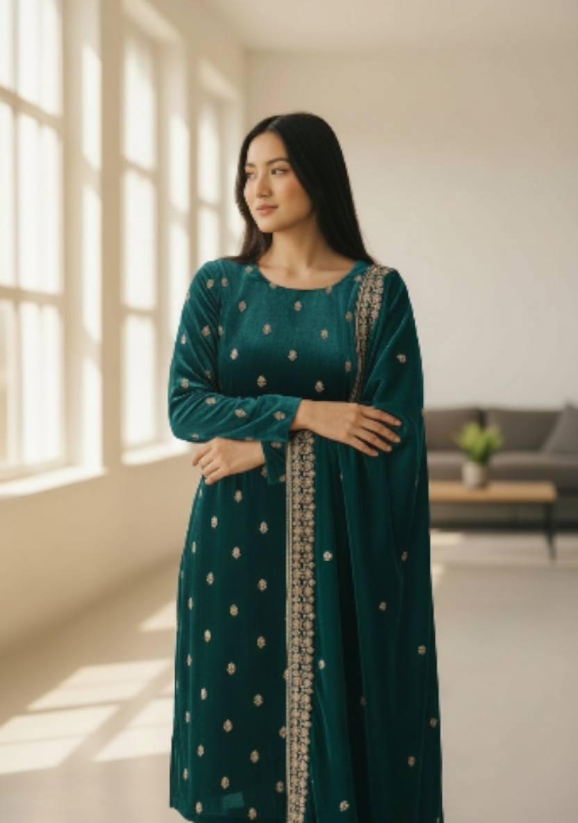 TEAL VELVET LUXURY 3PC-NEXT DAY DELIVERY OPTION