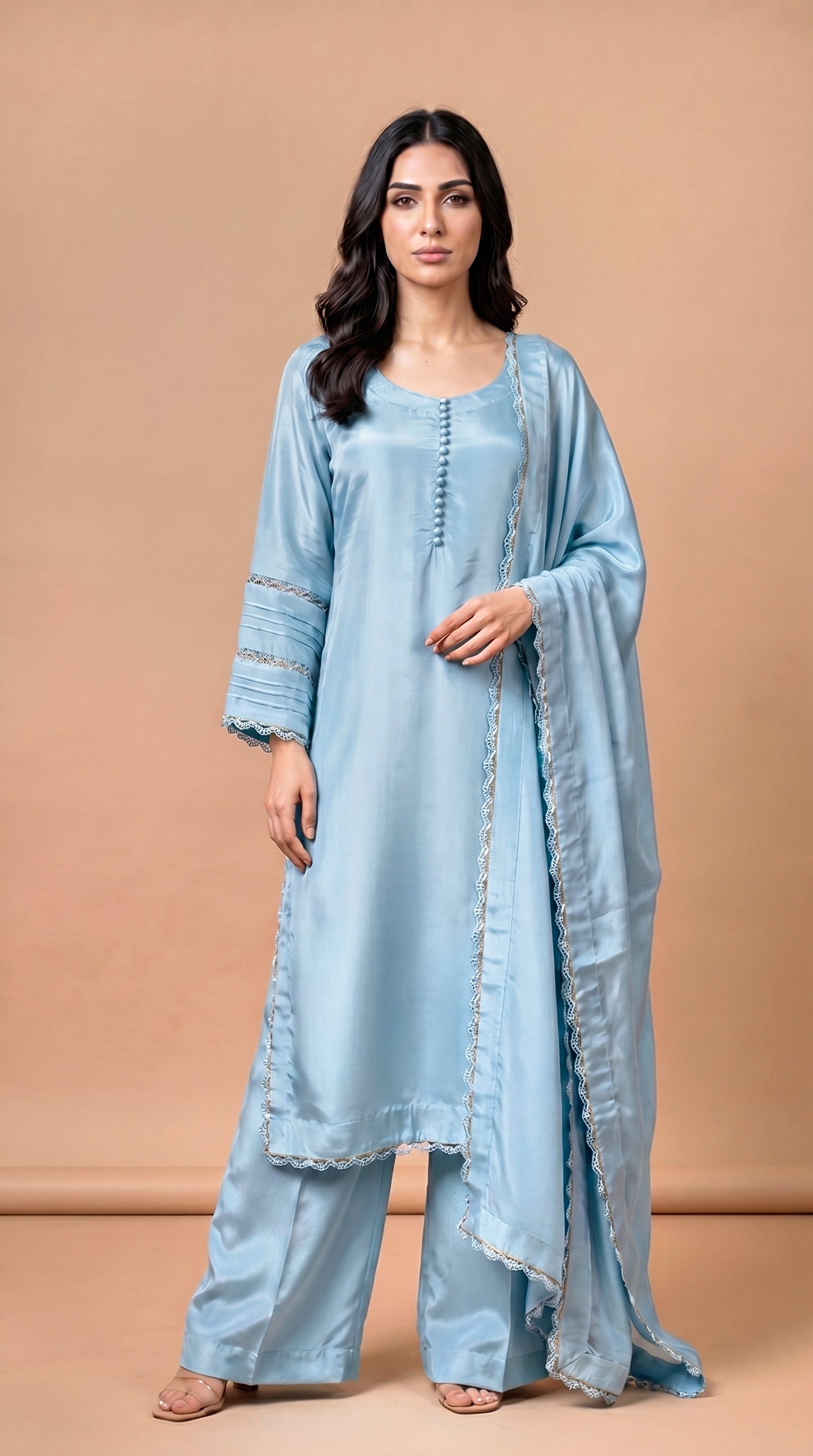 SKY BLUE 3PC LONG SHIRT - 3/4 WEEKS DELIVERY