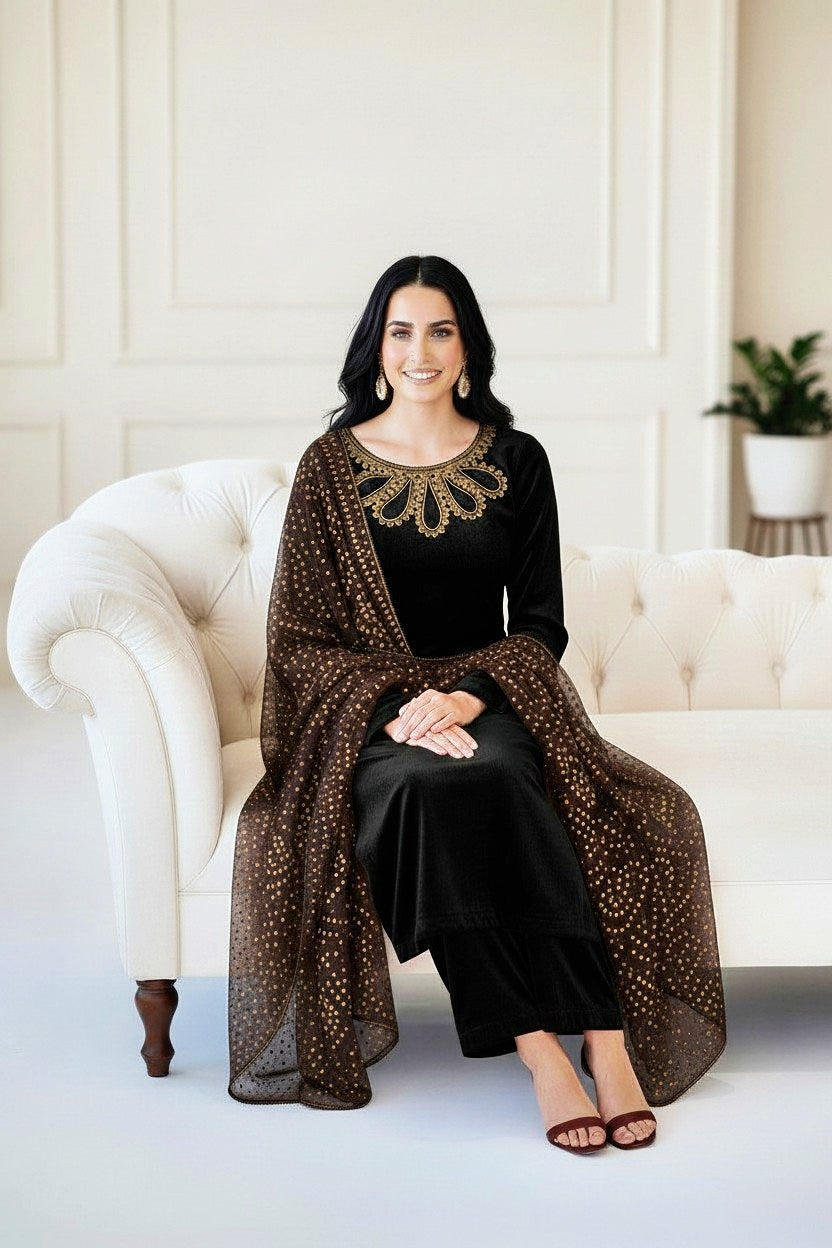BLACK 3PC CHUNRI-NEXT DAY DELIVERY OPTION