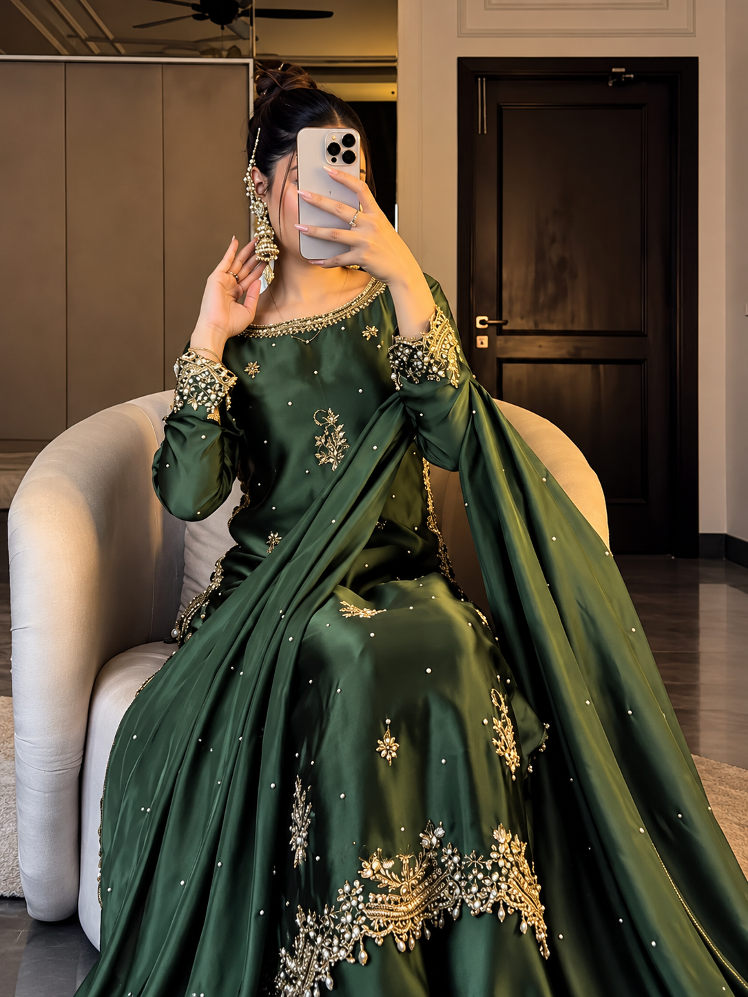 SHARARA 3PC SAGE PURE SILK- DELIVERY 4/6 WEEKS