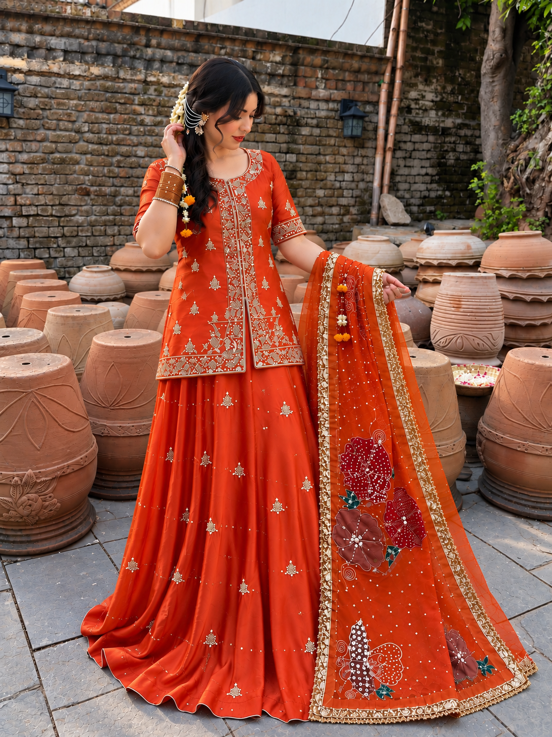 LENGAH 3PC EMBROIDERED BURNT ORANGE-PRE ORDER 4/6 WEEKS