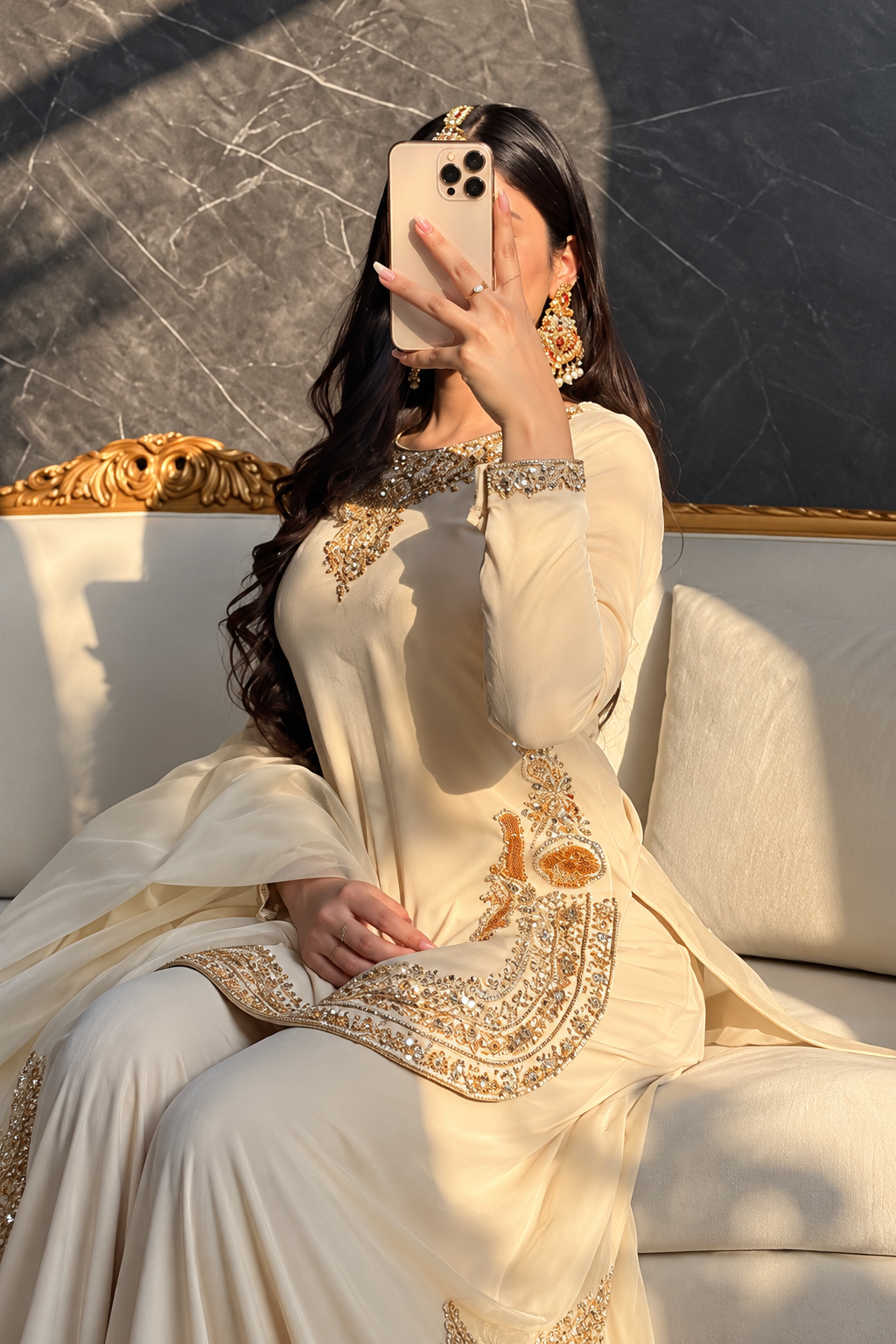 SHARARA GOLD EMBROIDERED 3PC SET-DELIVERY 4/6 WKS