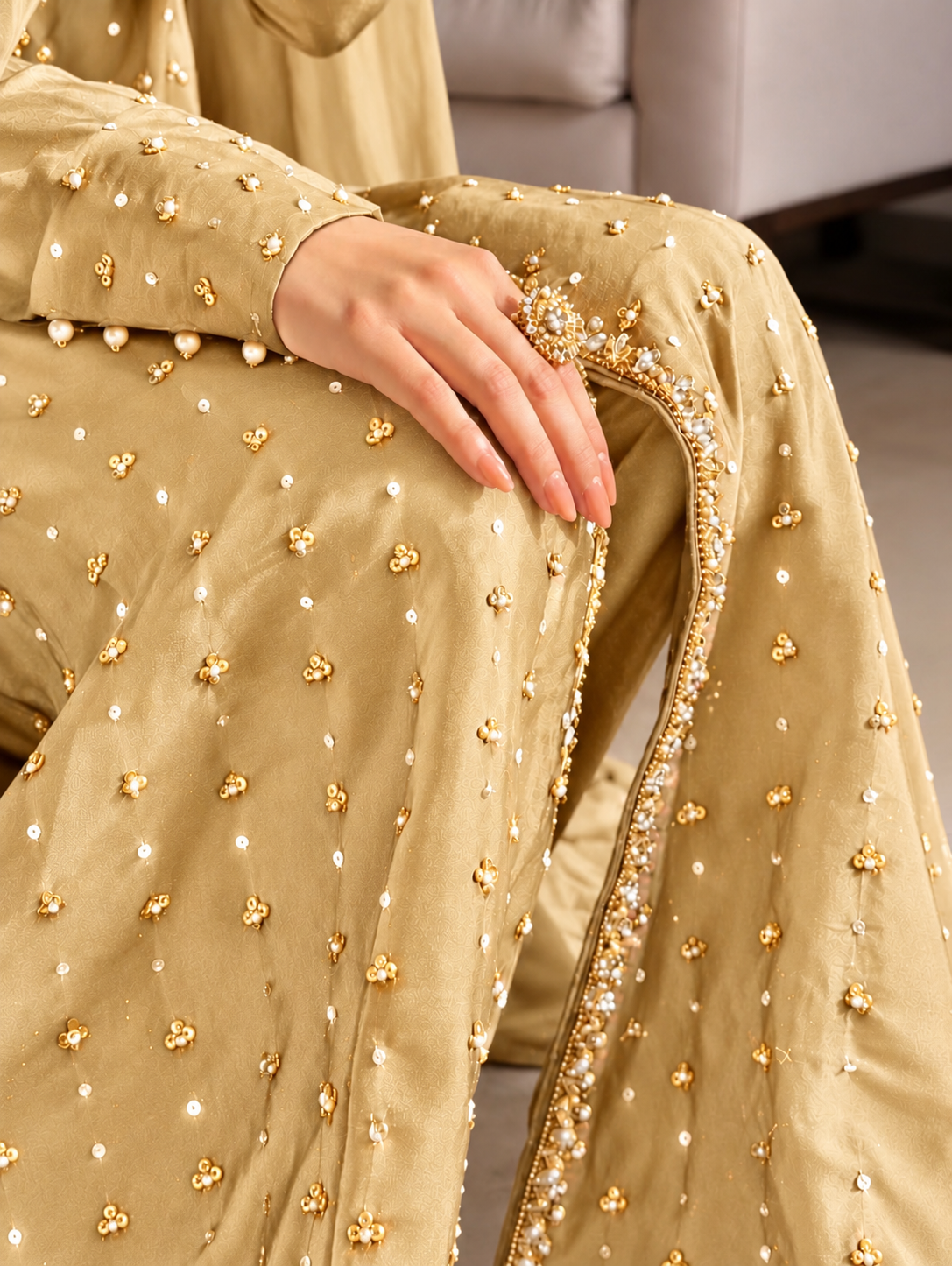 SHARARA 3PC LONG KAMEEZ EMBROIDERED-2 COLOURS-DELIVERY 6 WEEKS