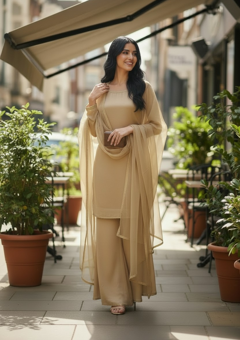 SKIN BEIGE 3PC PLAZO-IMMEDIATE DELIVERY