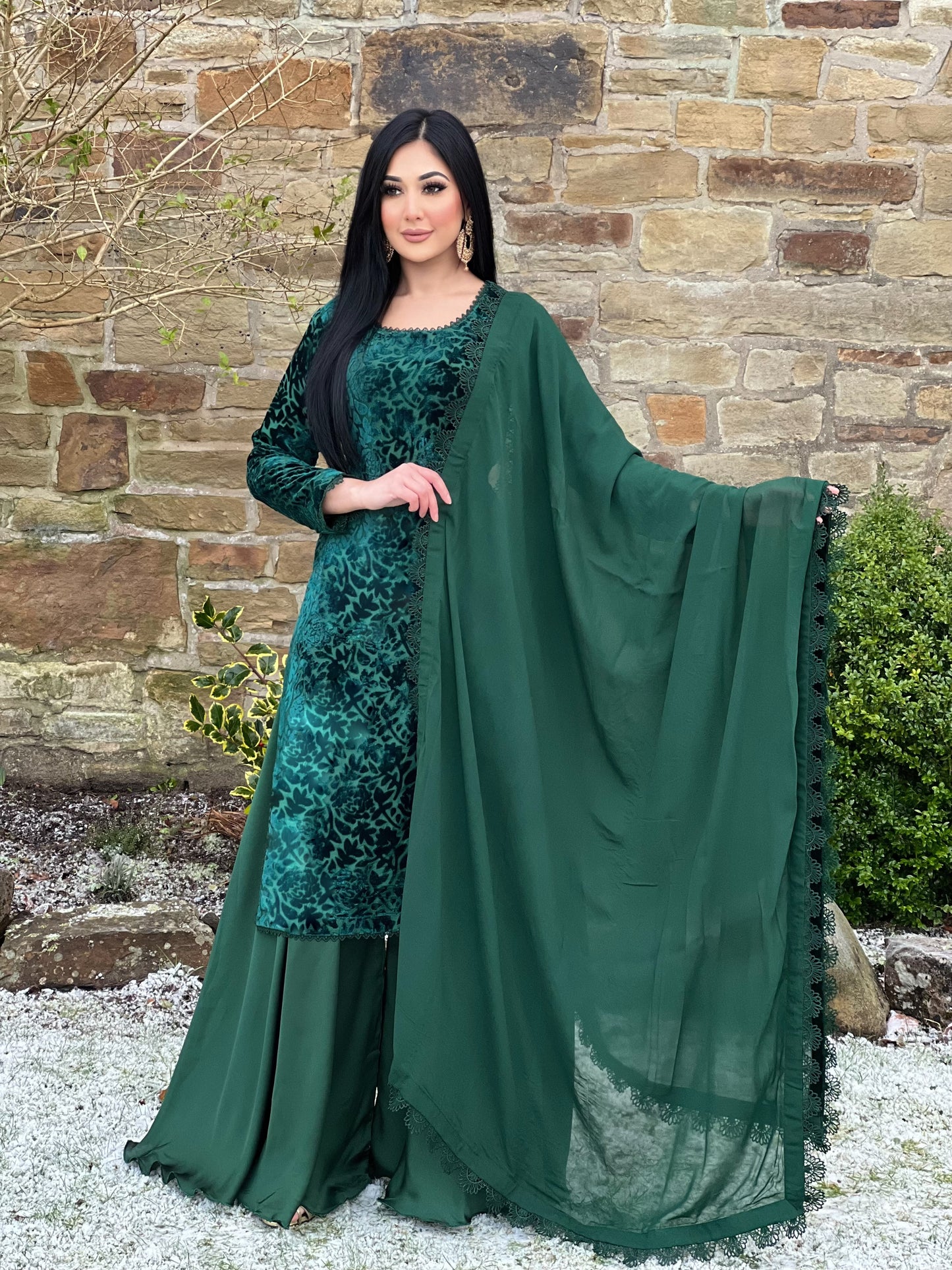GREEN 3PC PLACHI SHARARA-PRE ORDER DELIVERY 8 WEEKS