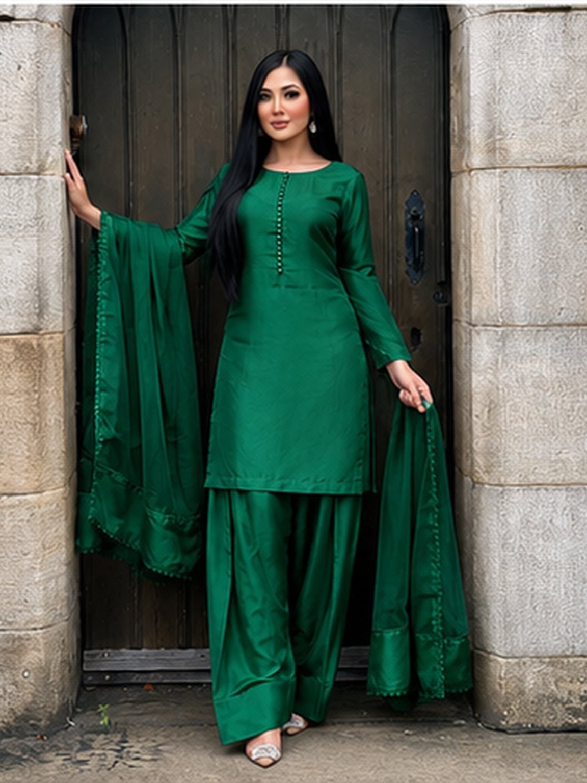 GREEN 3PC FARSHI - PRE ORDER DELIVERY 3 WEEKS