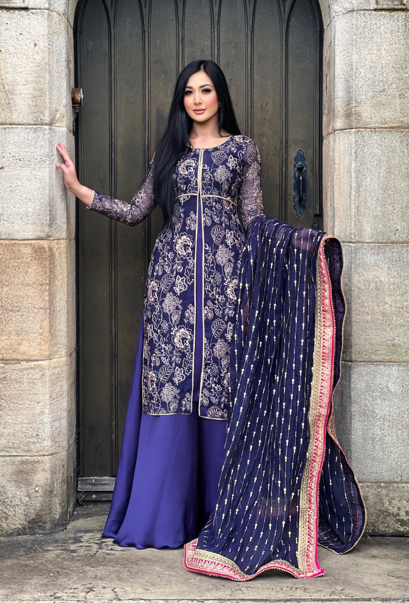 navy 3pc sharara -DELIVERY PRE ORDER 6 wks