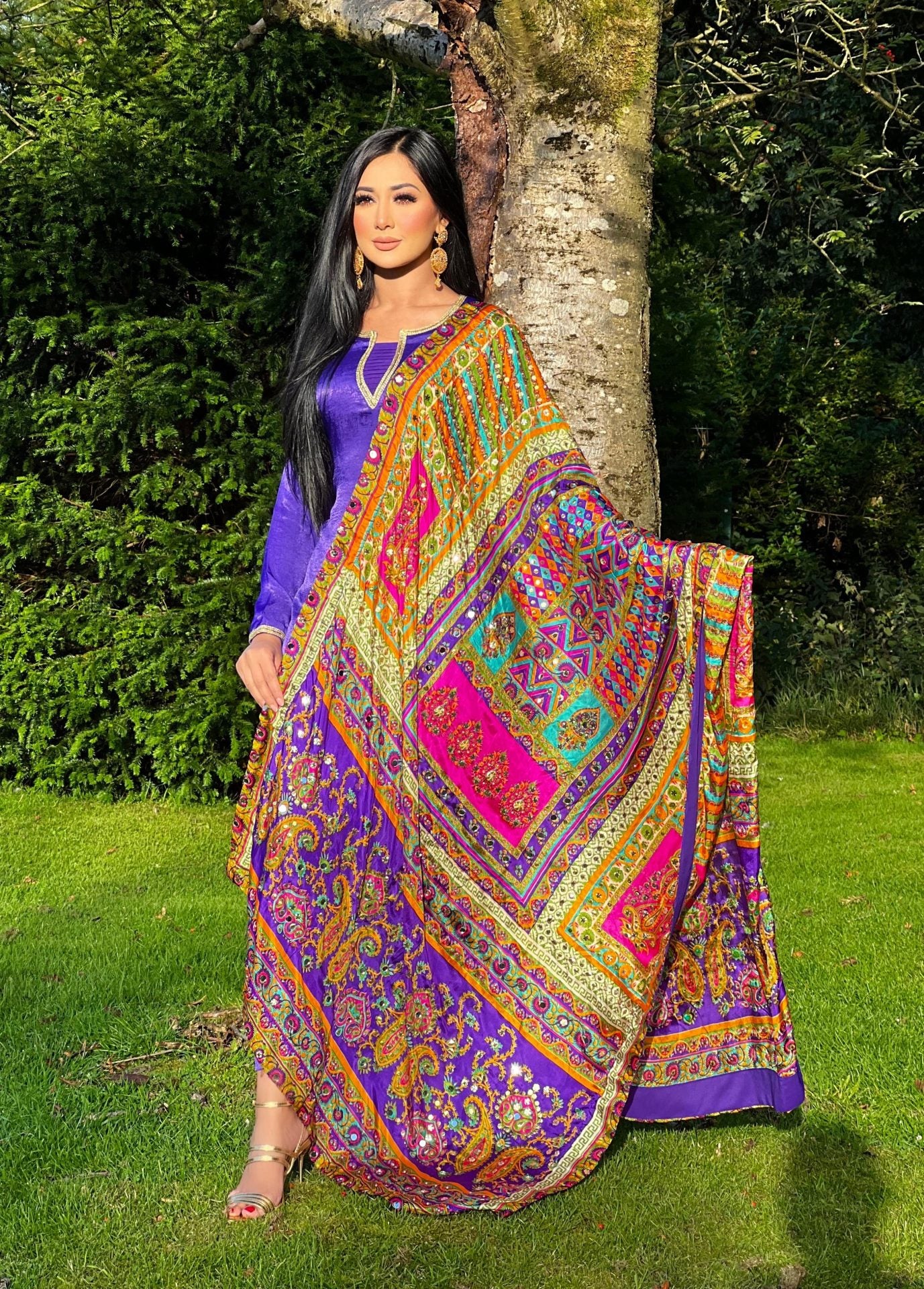 purple multi dupatta 3pc - PRE ORDER DELIVERY 6 WKS