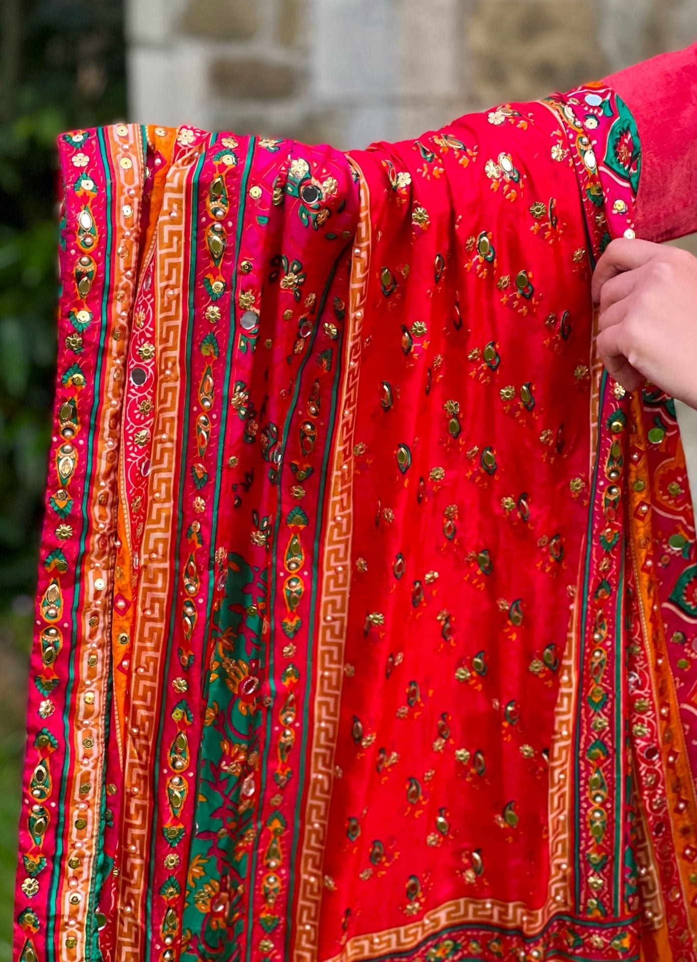 red multi dupatta 3pc - PRE ORDER 6 WKS