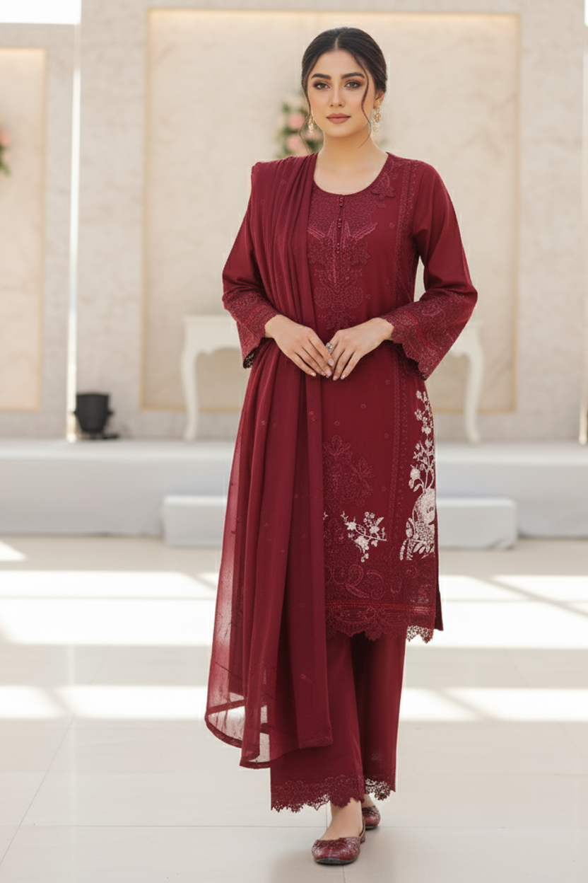 IZZZA 3PC EMBROIDERED WINTER WEAR-DELIVERY 1 WK