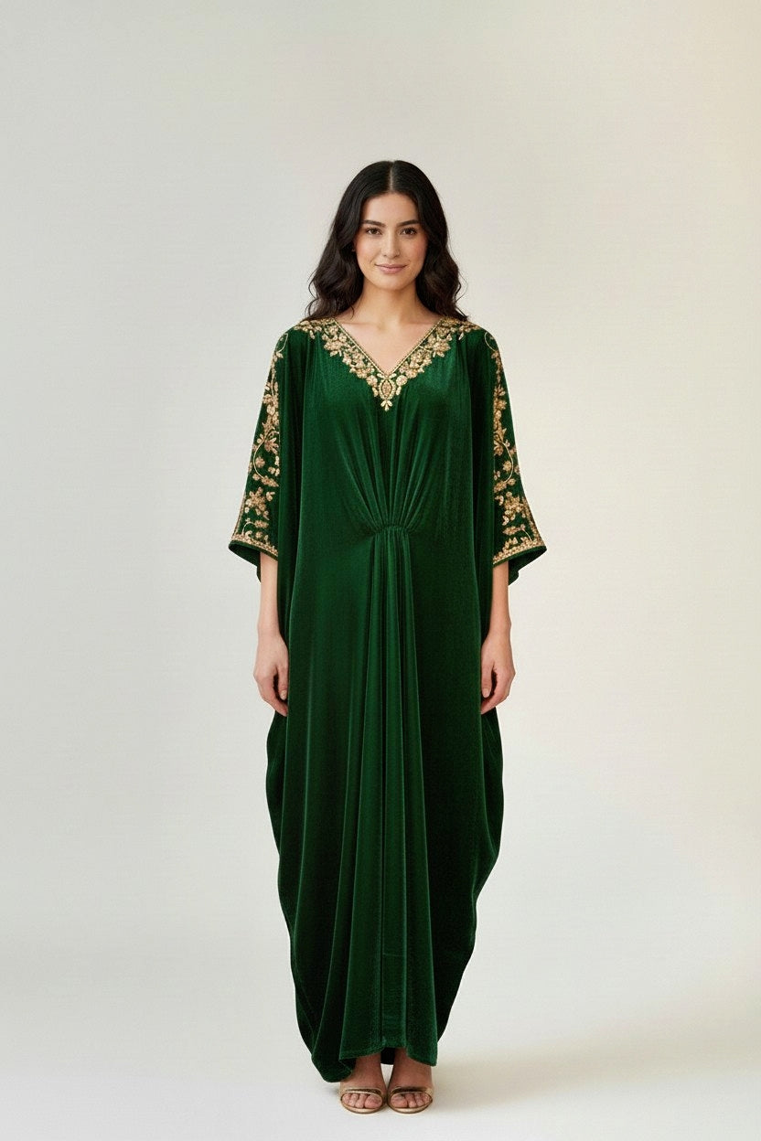GREEN 2PC VELVET KAFTAN- NEXT DAY DELIVERY OPTION