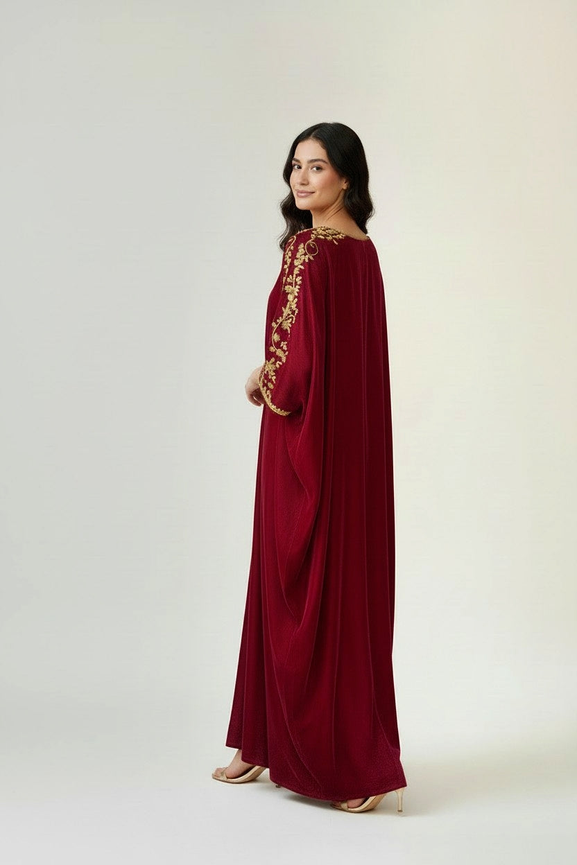 RED 2PC VELVET KAFTAN-EID DELIVERY