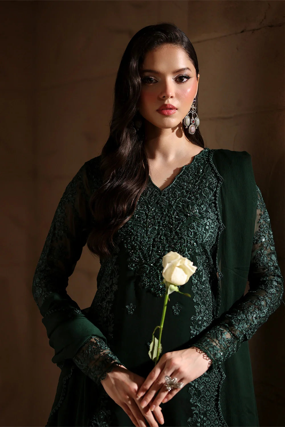 DARK GREEN 3PC CHIFFON-DELIVERY 5 WEEKS