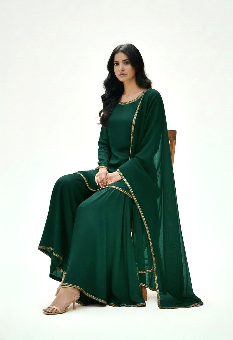 GREEN 3PC PLAZO-IMMEDIATE DELIVERY