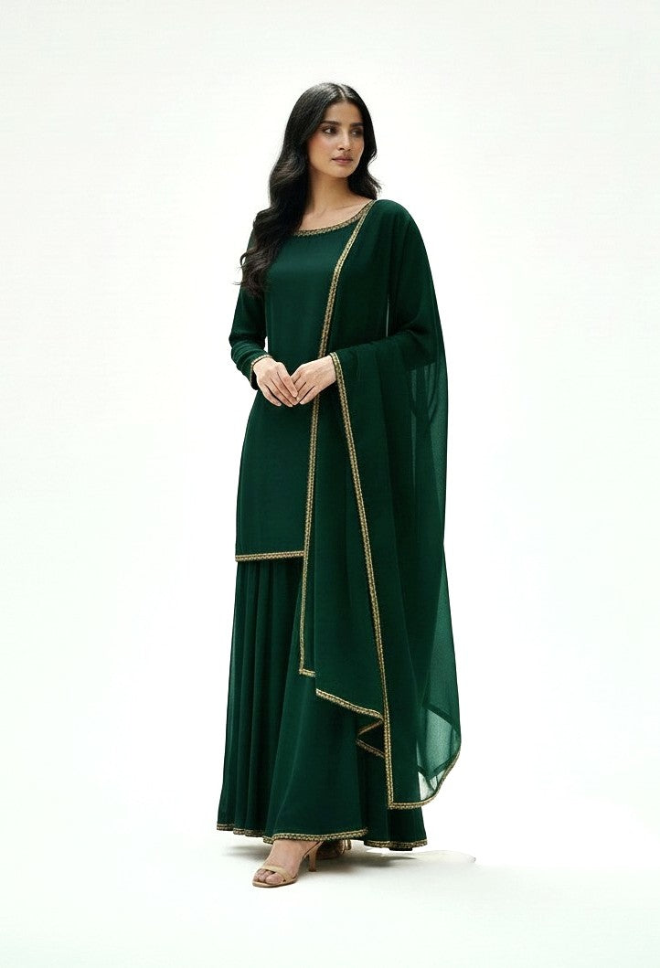 GREEN 3PC PLAZO-IMMEDIATE DELIVERY