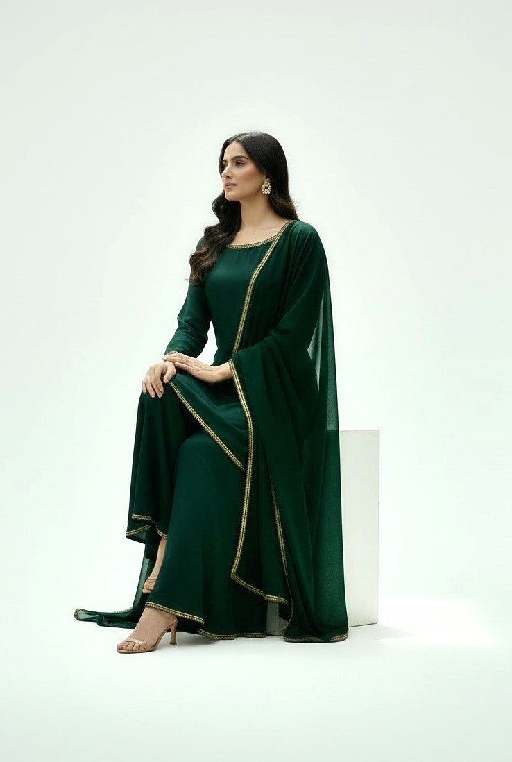 GREEN 3PC PLAZO-IMMEDIATE DELIVERY