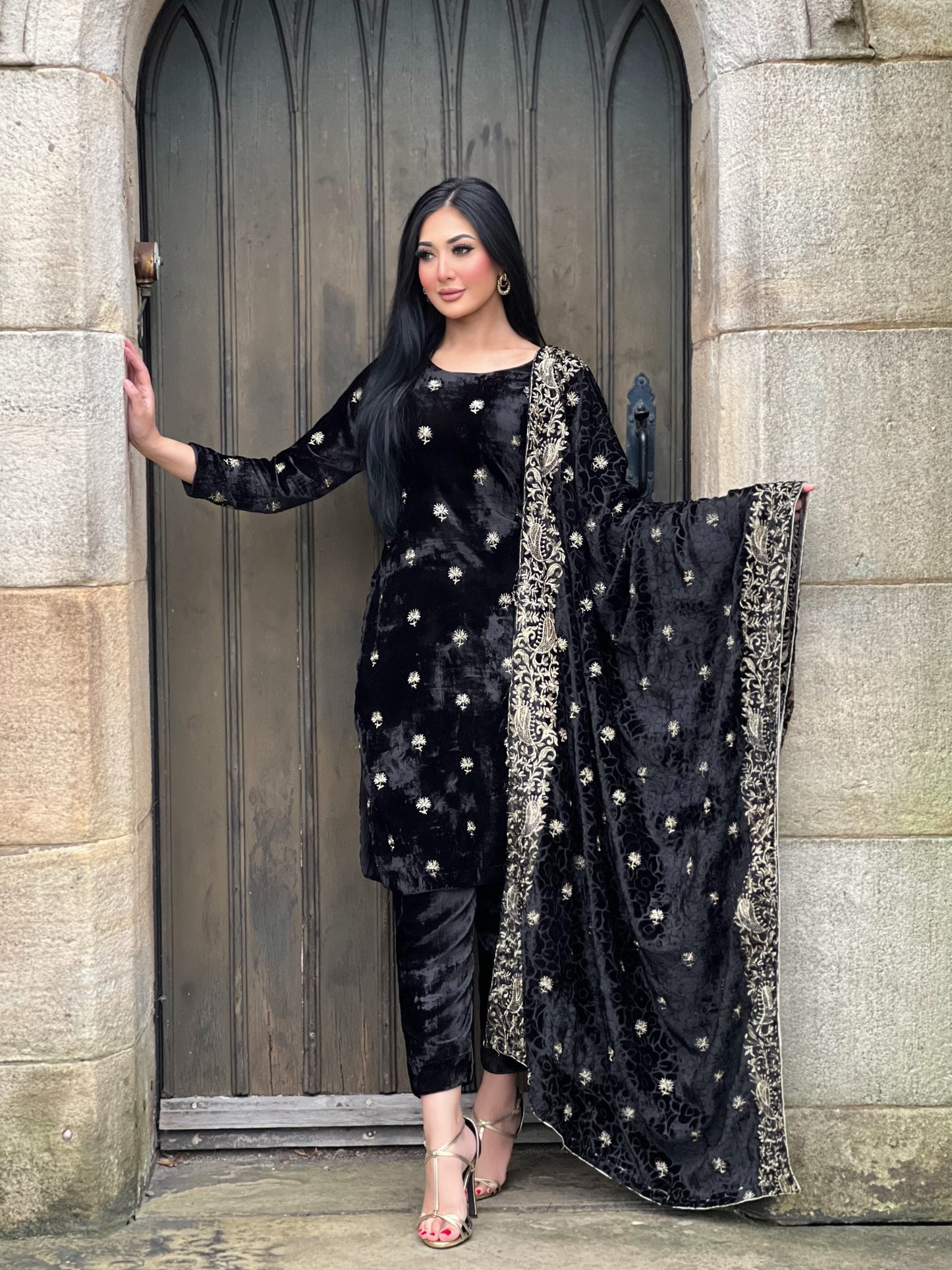 BLACK EMBROIDERED 3PC VELVET - IMMEDIATE DELIVER