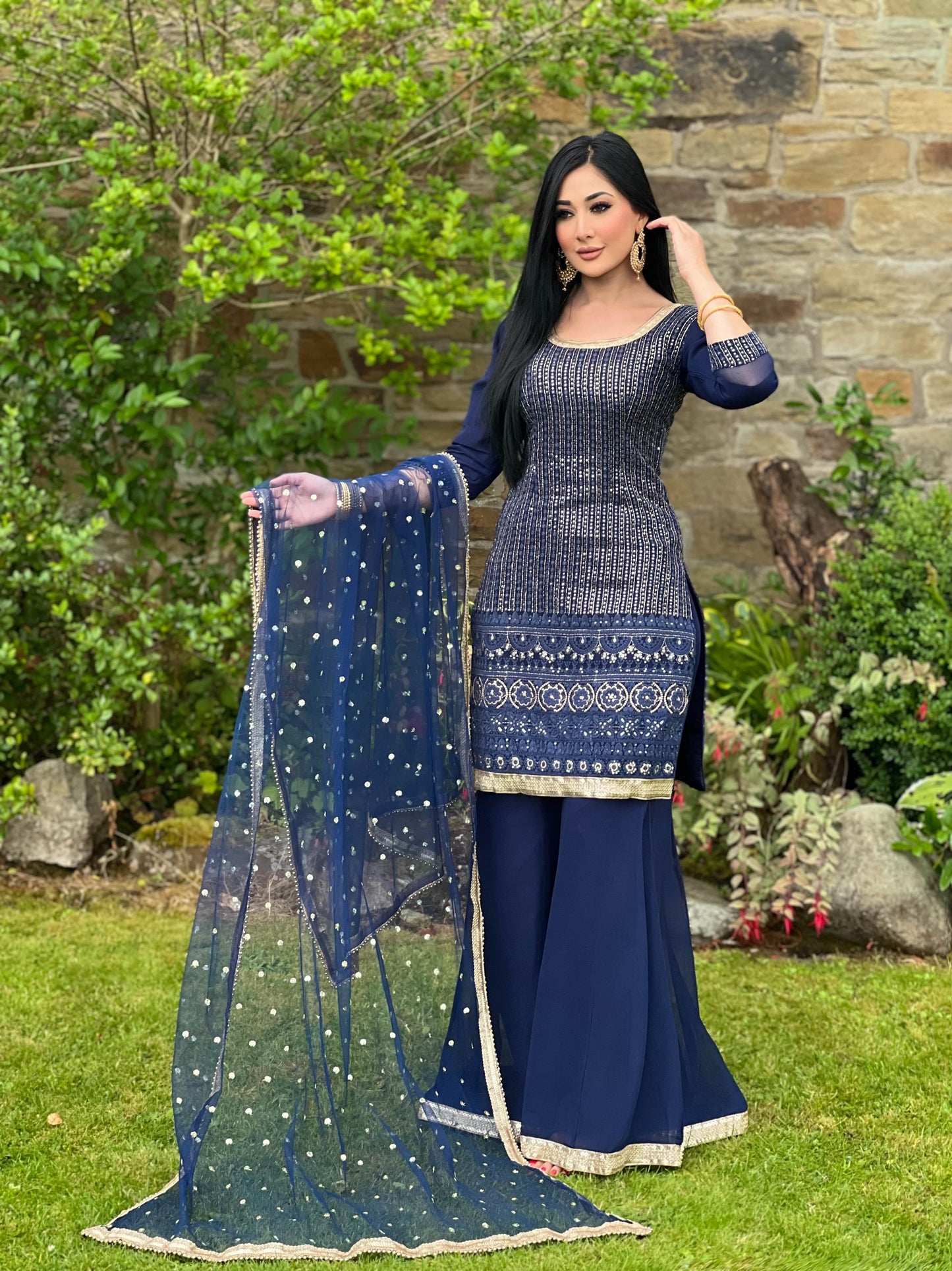 NAVY 3PC SHARARA - IMMEDIATE DELIVERY