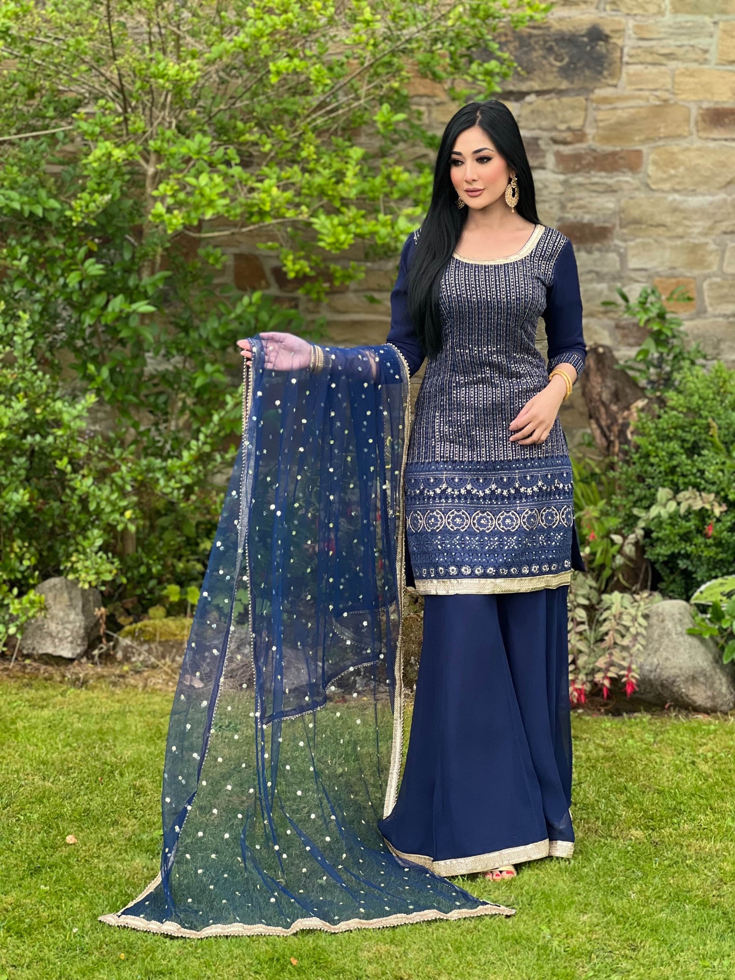 NAVY 3PC SHARARA - IMMEDIATE DELIVERY