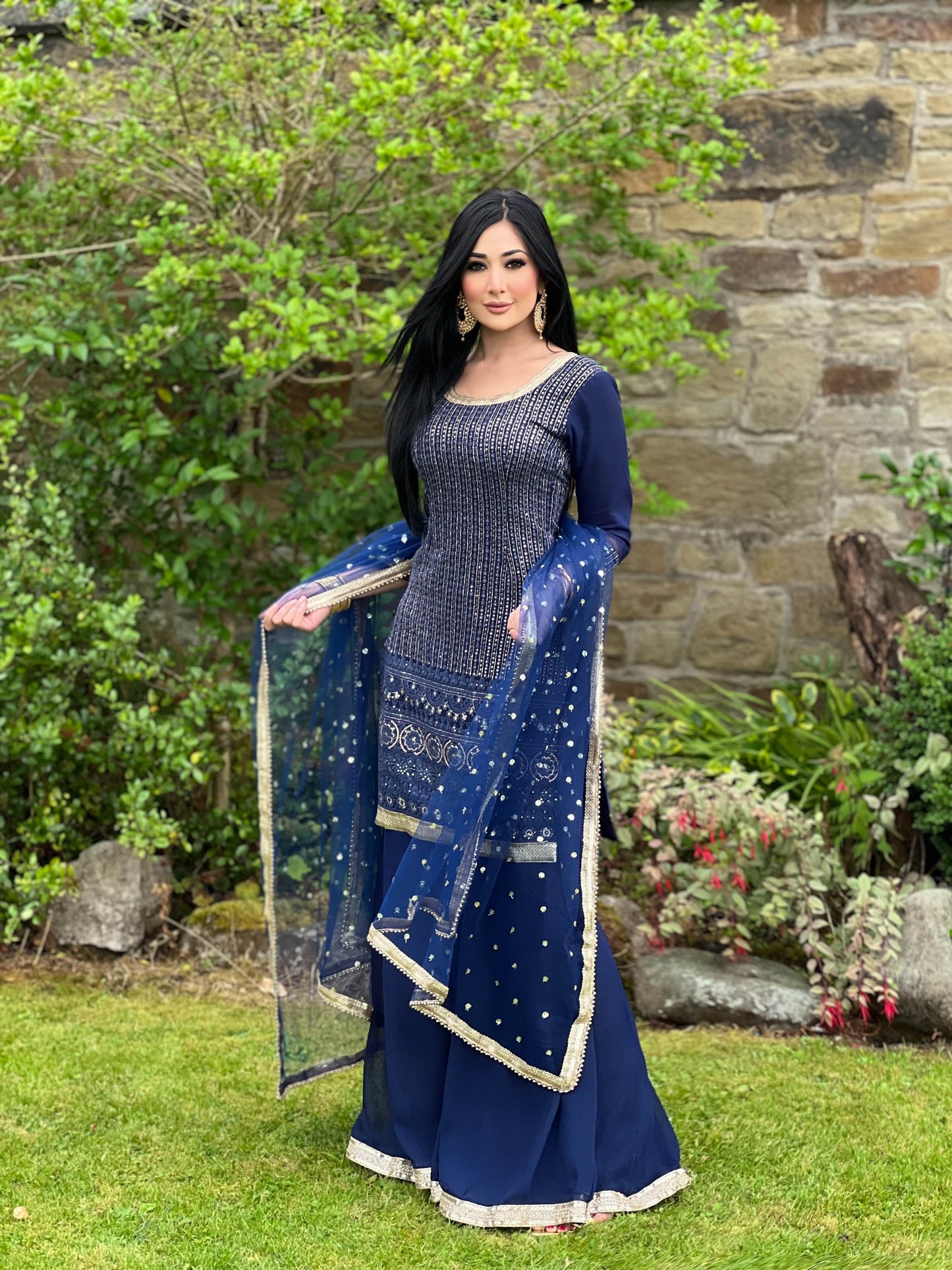 NAVY 3PC SHARARA - IMMEDIATE DELIVERY