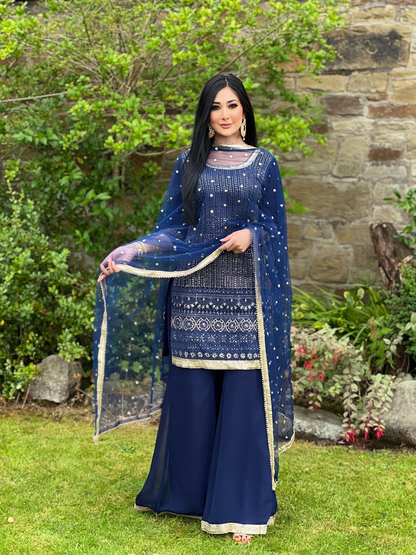 NAVY 3PC SHARARA - IMMEDIATE DELIVERY