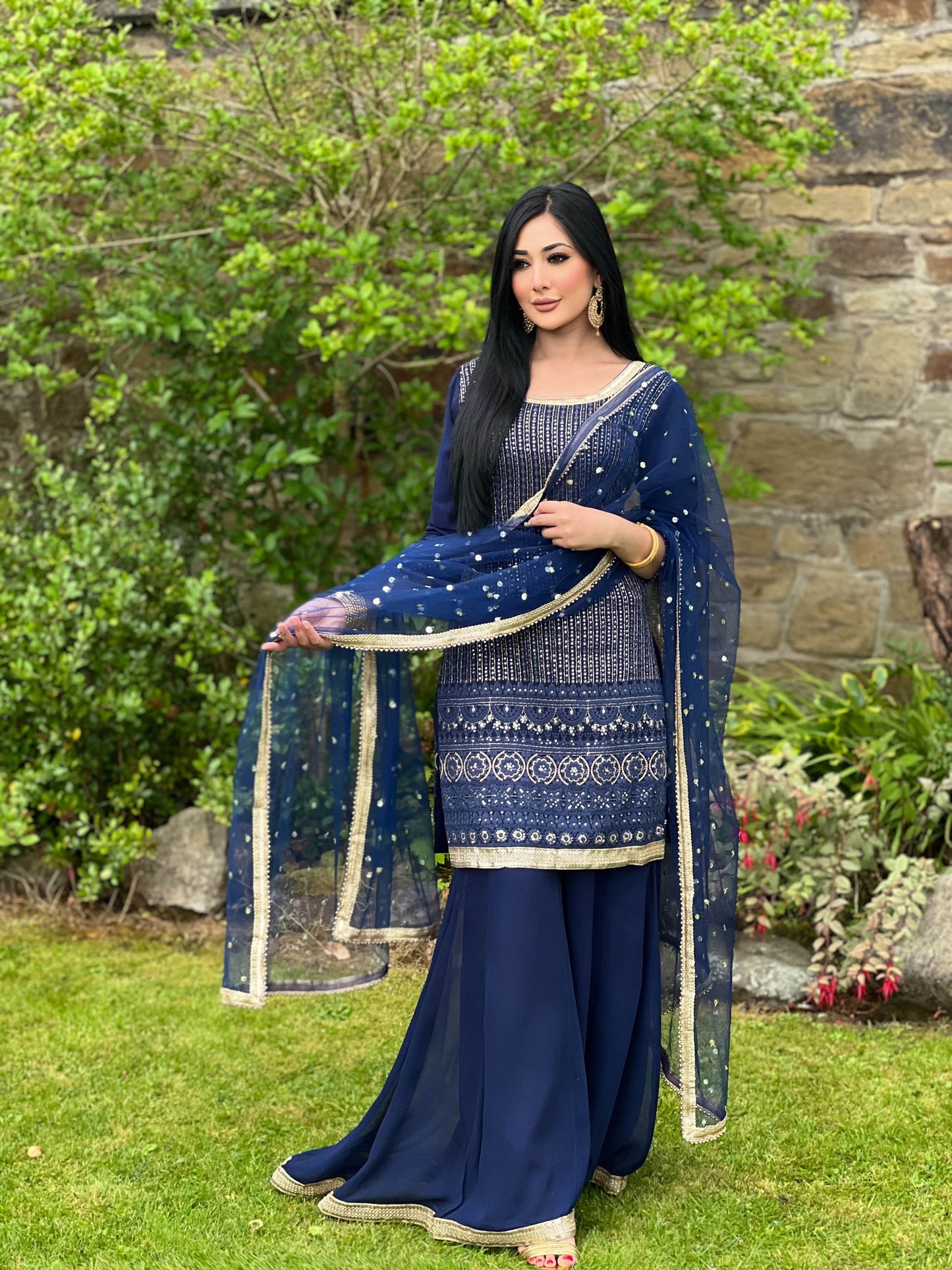 NAVY 3PC SHARARA - IMMEDIATE DELIVERY