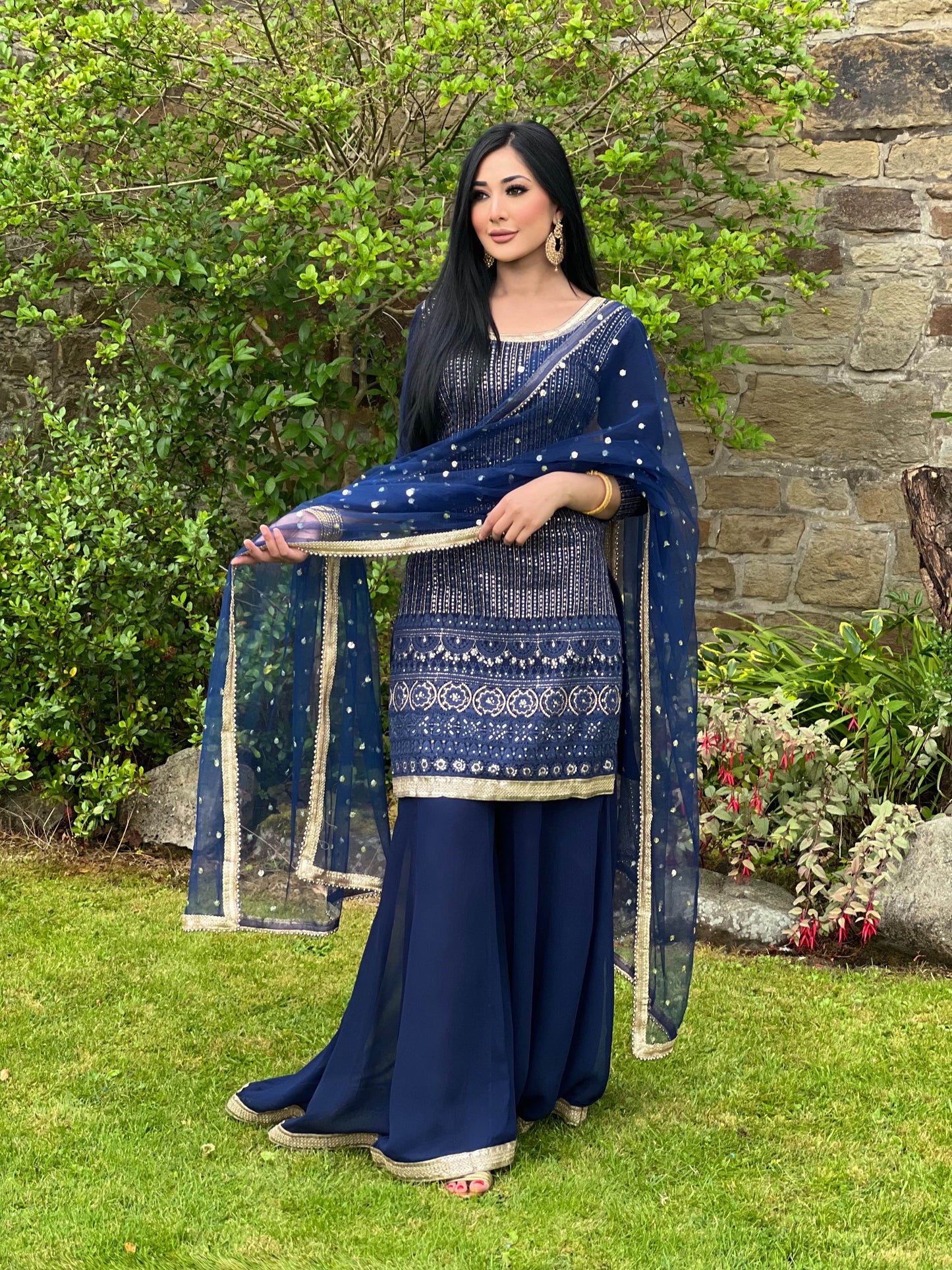 NAVY 3PC SHARARA - IMMEDIATE DELIVERY