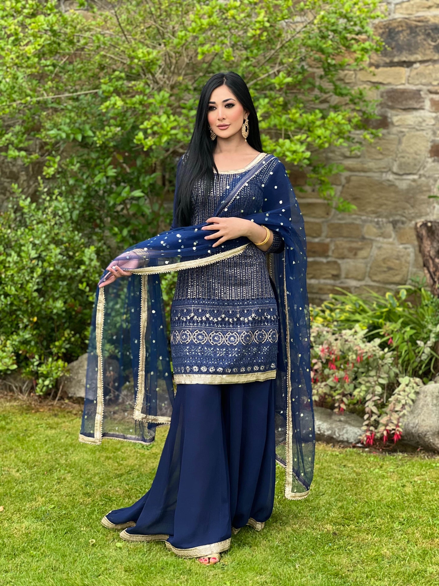 NAVY 3PC SHARARA - IMMEDIATE DELIVERY