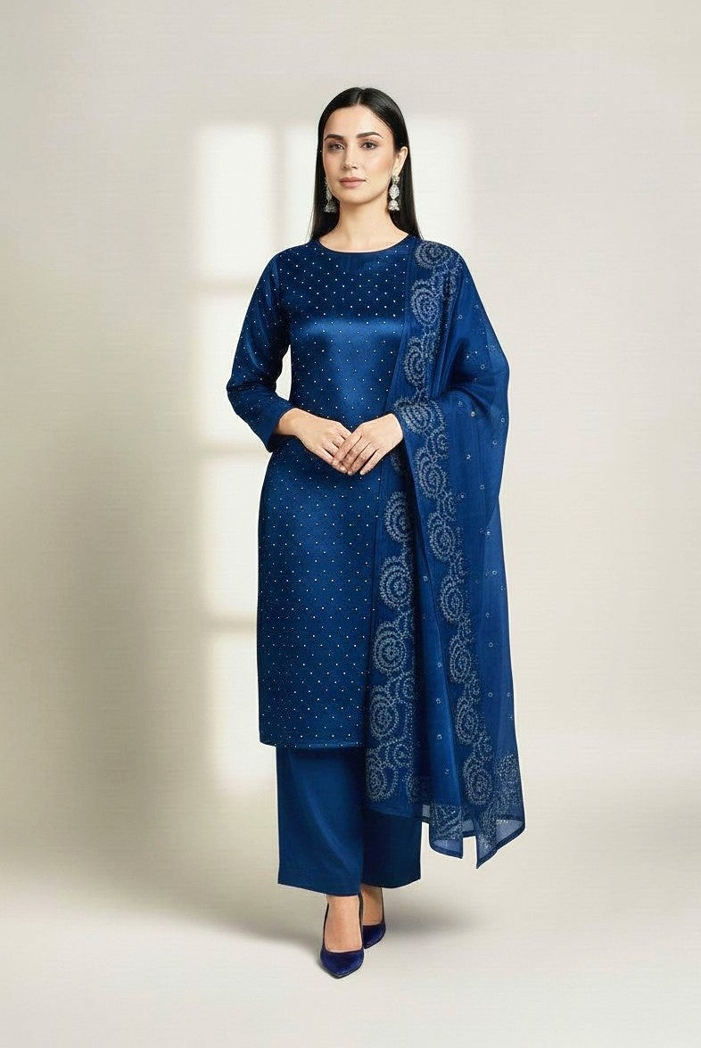 NAVY 3PC SHEESHA SILK-NEXT DAY DELIVERY OPTION
