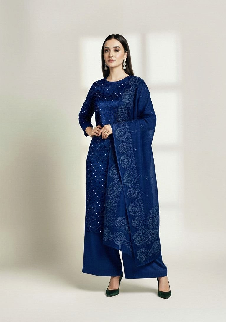 NAVY 3PC SHEESHA SILK-NEXT DAY DELIVERY OPTION
