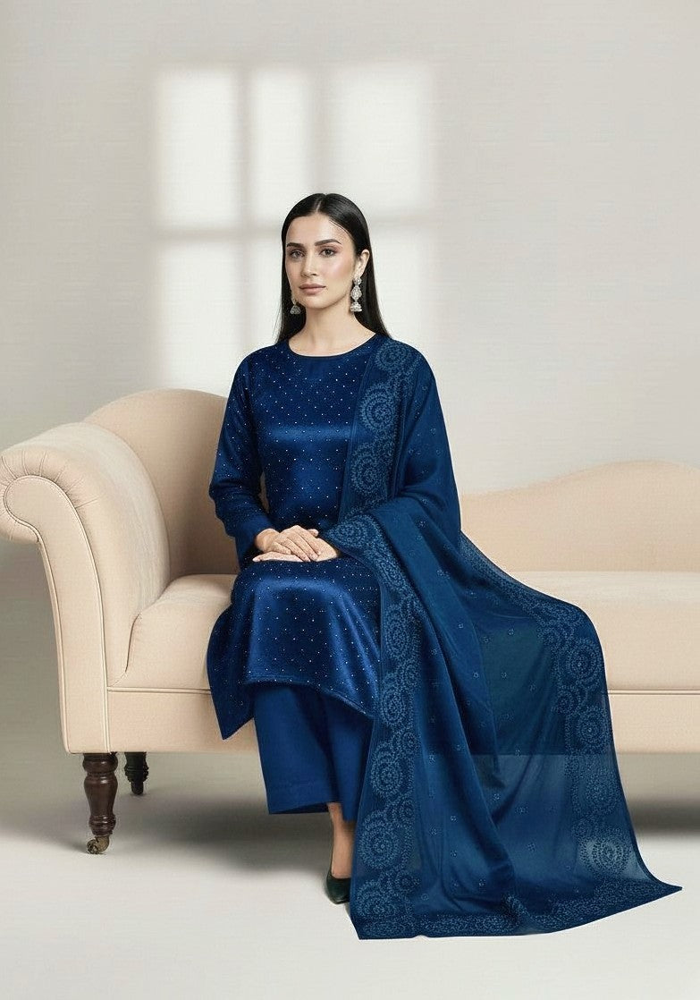 NAVY 3PC SHEESHA SILK-NEXT DAY DELIVERY OPTION