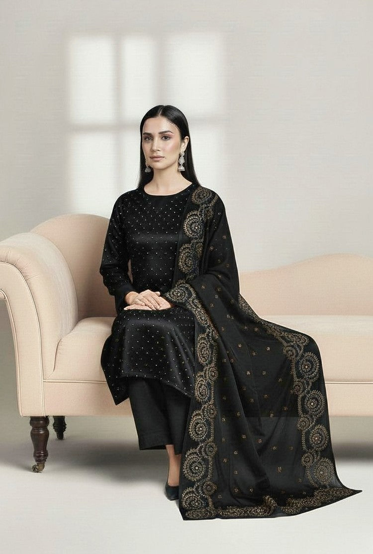 BLACK 3PC SHEESHA SILK-NEXT DAY DELIVERY OPTION