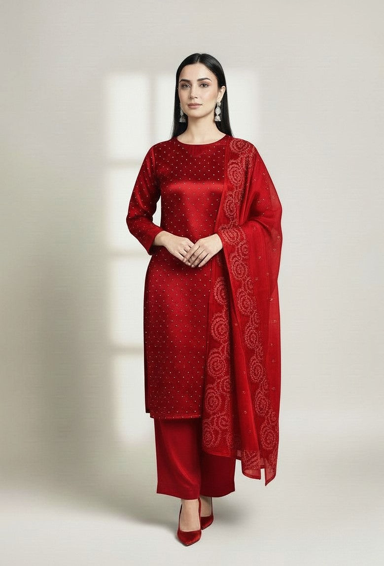 RED 3PC SHEESHA SILK-NEXT DAY DELIVERY OPTION