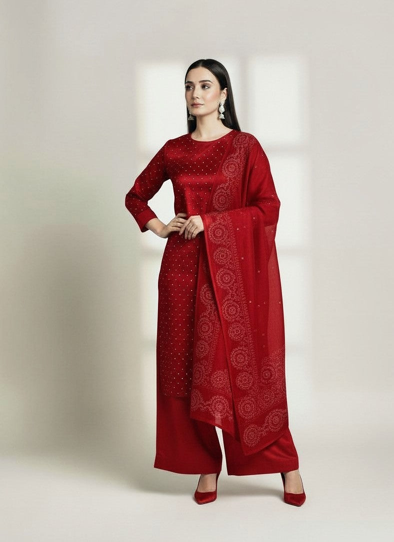 RED 3PC SHEESHA SILK-NEXT DAY DELIVERY OPTION