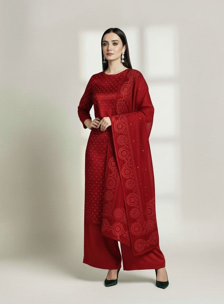 RED 3PC SHEESHA SILK-NEXT DAY DELIVERY OPTION