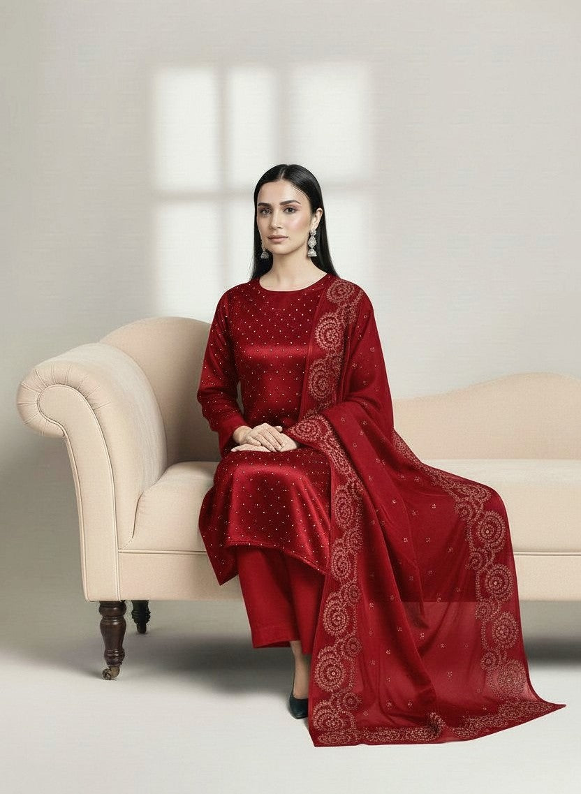 RED 3PC SHEESHA SILK-NEXT DAY DELIVERY OPTION