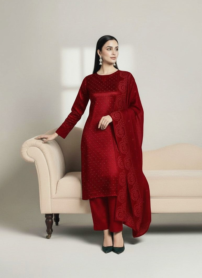 RED 3PC SHEESHA SILK-NEXT DAY DELIVERY OPTION