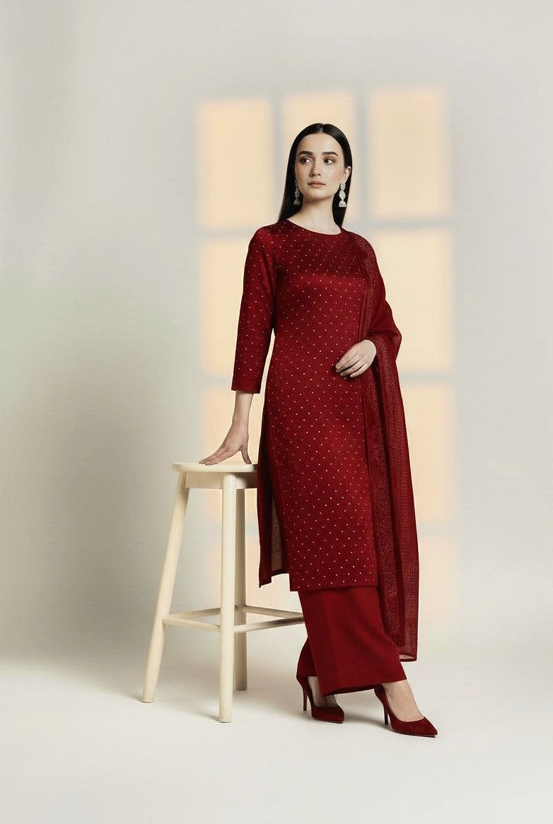 RED 3PC SHEESHA SILK-NEXT DAY DELIVERY OPTION