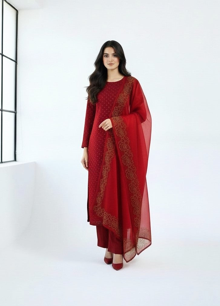 RED 3PC SHEESHA SILK-NEXT DAY DELIVERY OPTION