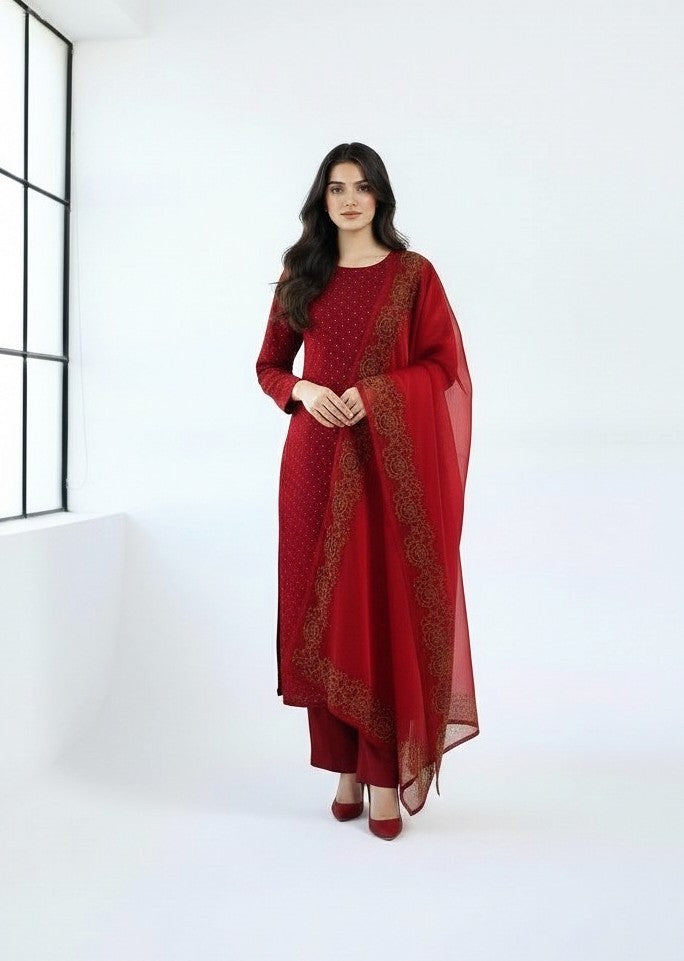 RED 3PC SHEESHA SILK-NEXT DAY DELIVERY OPTION