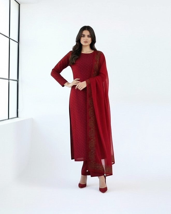 RED 3PC SHEESHA SILK-NEXT DAY DELIVERY OPTION