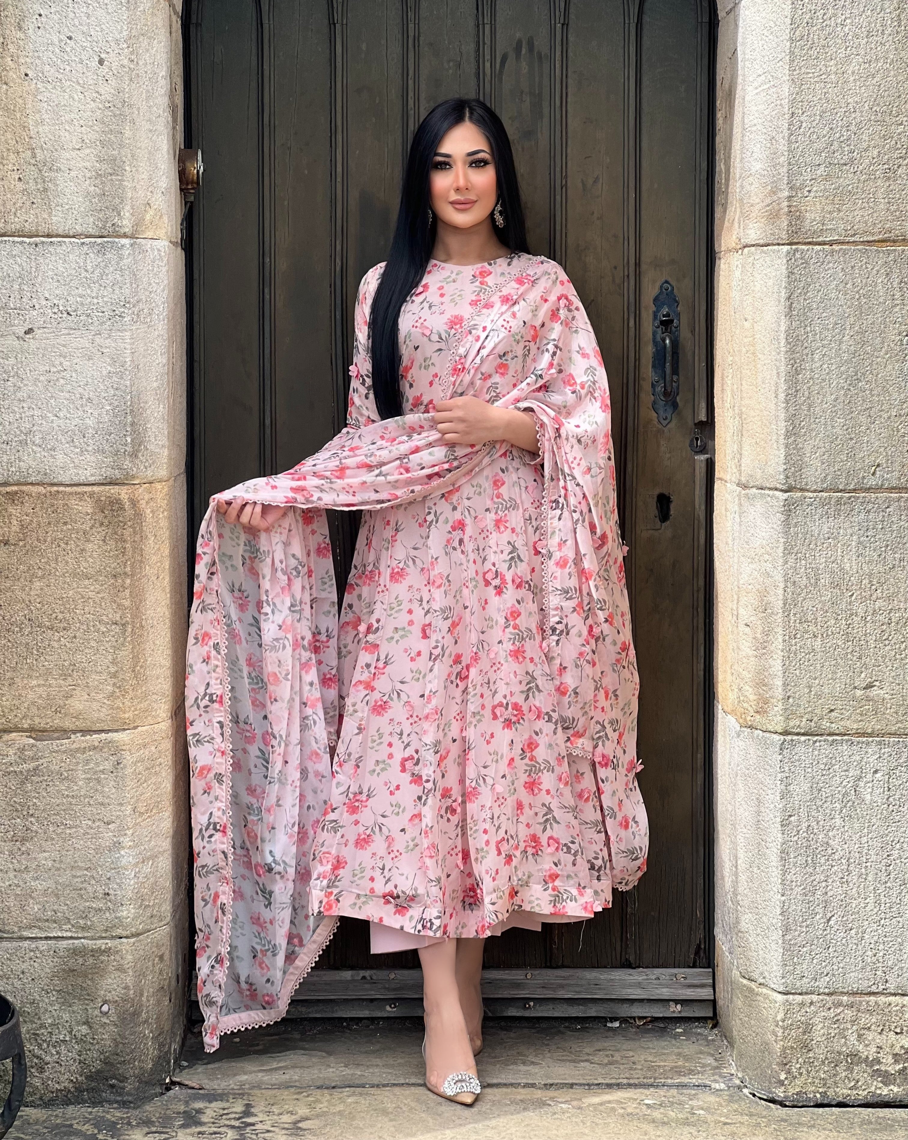 PEACHY PINK FLORAL 3PC DRESS-NEXT DAY DELIVERY OPTIONS